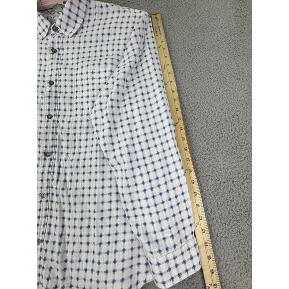 Carbon2Cobalt Mens XL Cotton Grid Shirt White Blue - Picture 9 of 15